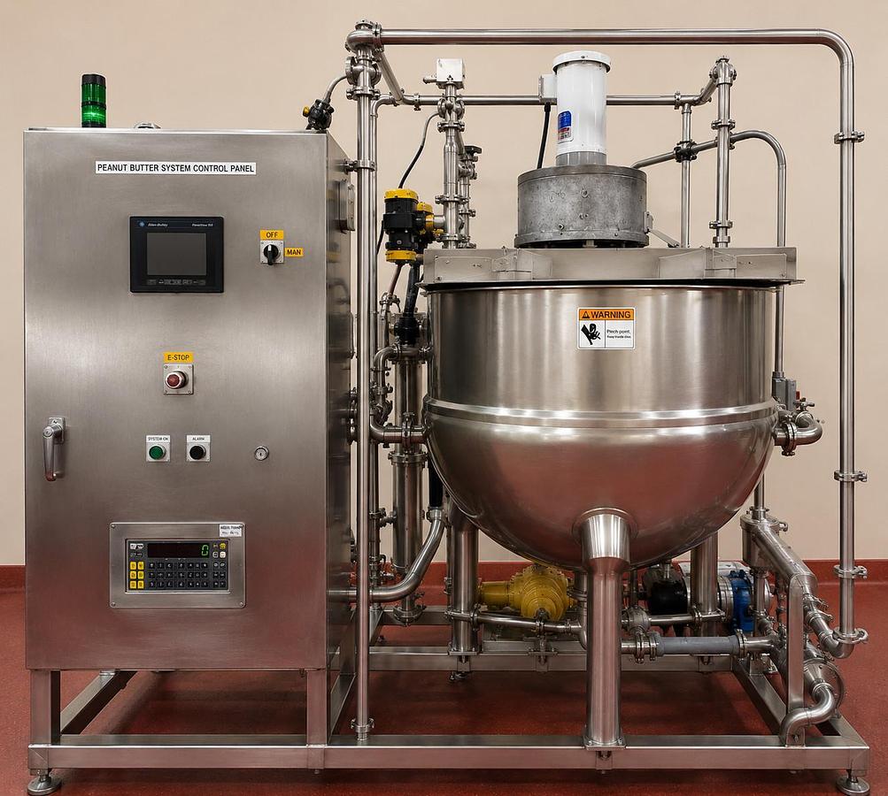 Used Groen TA-150 Stainless Steel Jacketed Scrape Surface Kettle Skid & Pumps Heat X