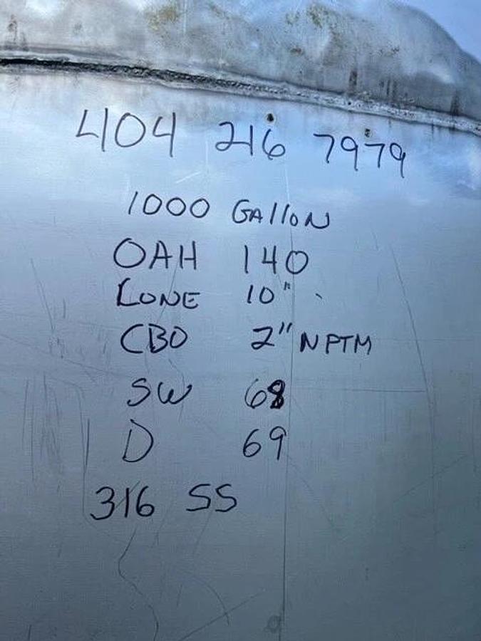 1000 Gallon 316L Stainless Steel Mix w Lightnin Tank Cone Bottom Open Top