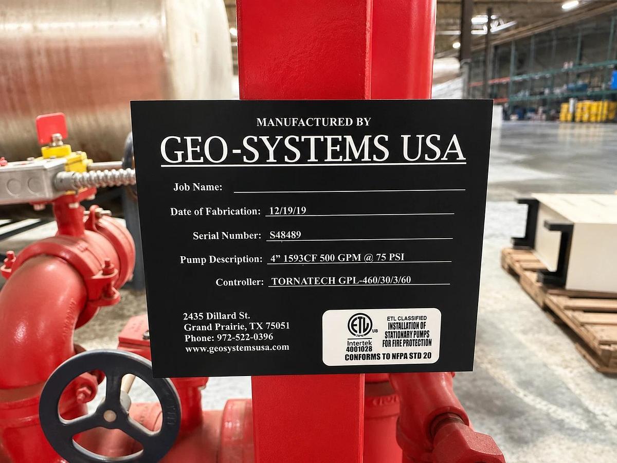 Geo-Systems USA Fire Pump Package Industrial Fire Protection System Skid