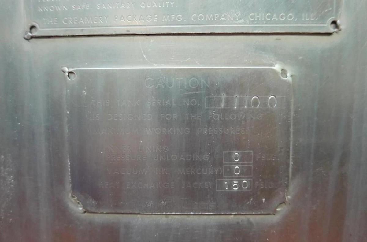 Used 1000 Gallon Jacketed Stainless Steel Processor with sweeping agitation w Cone