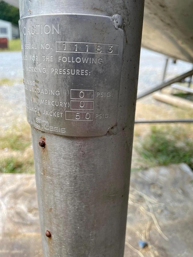 Used 500 Gallon Jacketed 304 Stainless Steel  w Cone bottom 50 PSI