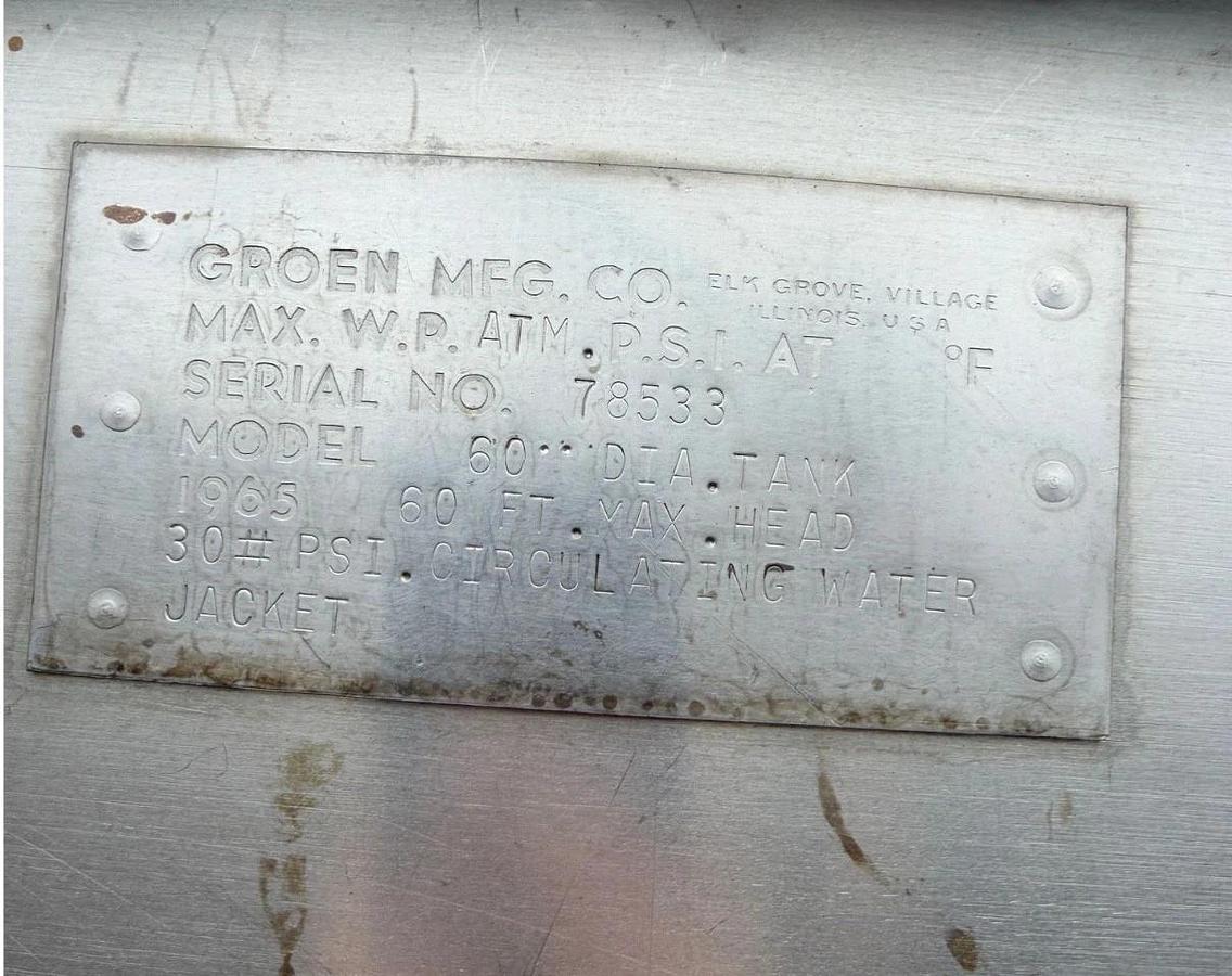 Used 800 Gallon Groen Kettle Jacketed Stainless Steel Processor with agitation