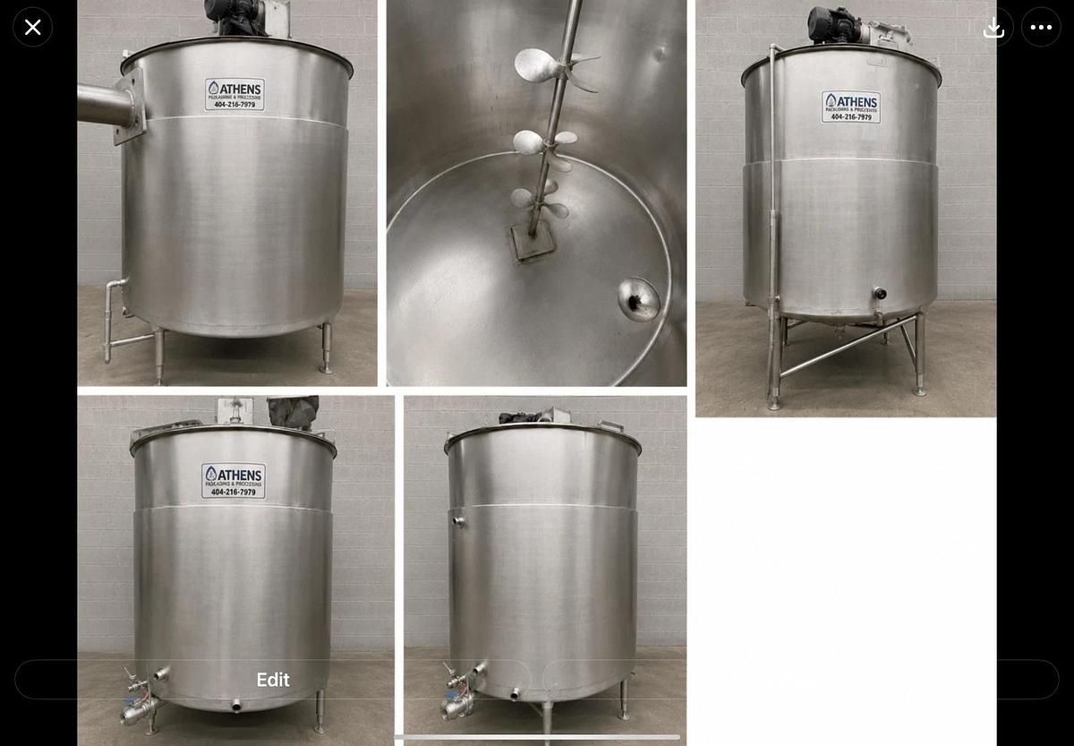 Used 800 Gallon Groen Kettle Jacketed Stainless Steel Processor with agitation