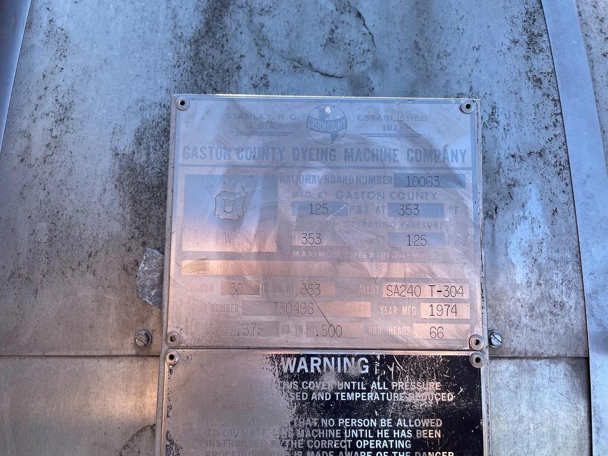 Used Gaston County 304 stainless steel autoclave. 6′ diameter X 7′ long.