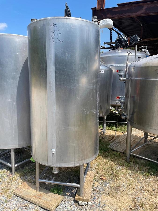 Used Quanity 2 Stainless Steel CIP Tanks, 200 Gallons each. 90” High x 30” diameter