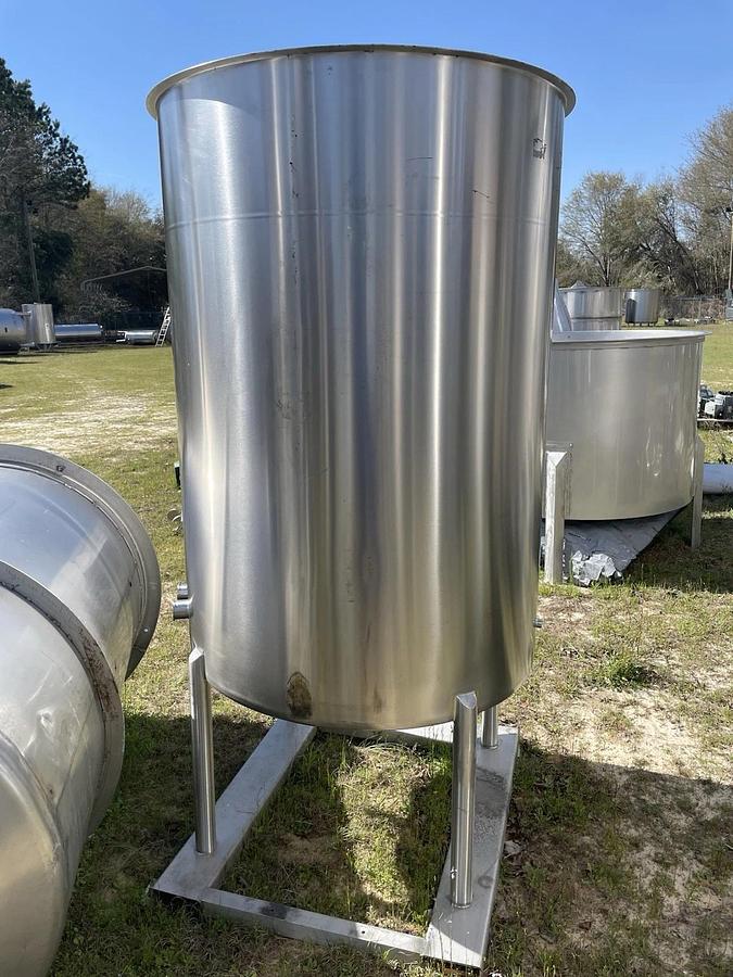 Used 325 Gallon Vertical Stainless Steel Tank With Open Top Slope Bottom
