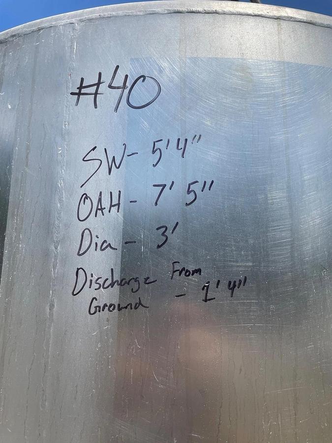 Used Quanity 2 Stainless Steel CIP Tanks, 200 Gallons each. 90” High x 30” diameter