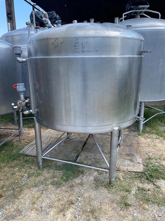 Used 500 Gallon Jacketed 304 Stainless Steel  w Cone bottom 50 PSI