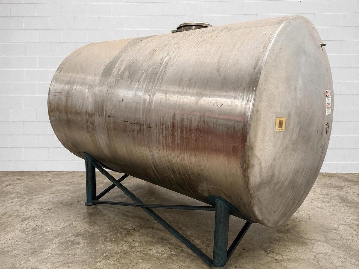 Used 2000 Gallon Horizontal Holding Tank - 304 Stainless Steel On Steel Frame