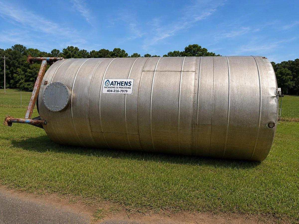 Used 10,000 Gallon Stainless Steel Vertical Storage Process Tank Dome Top Cone Bottom