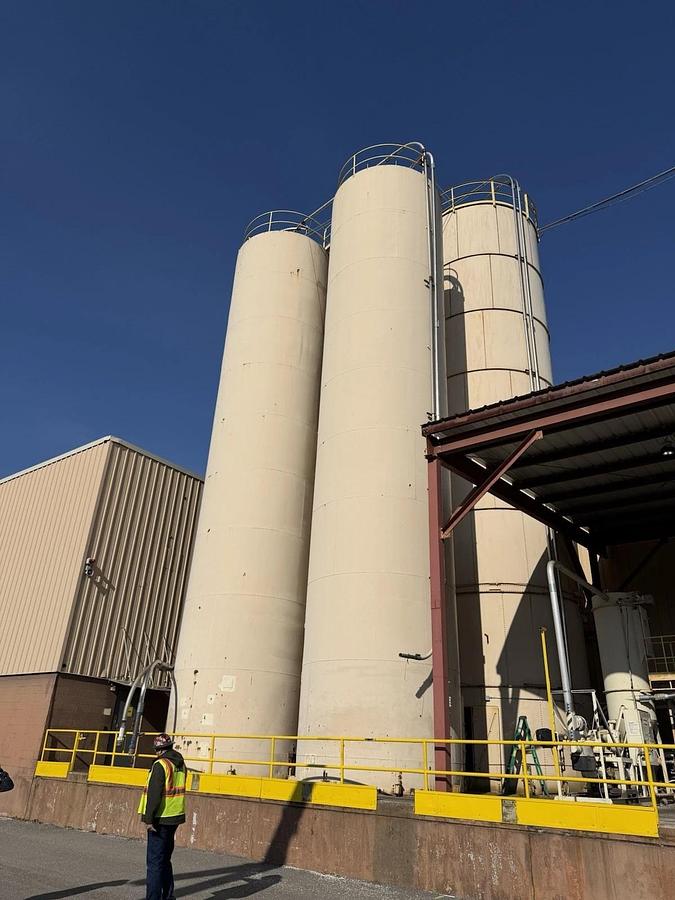 Used Pellet Resin Silo’s by Schuld Mfg , Model # 60-12 x 56 Vertical w/ Cone Bottom