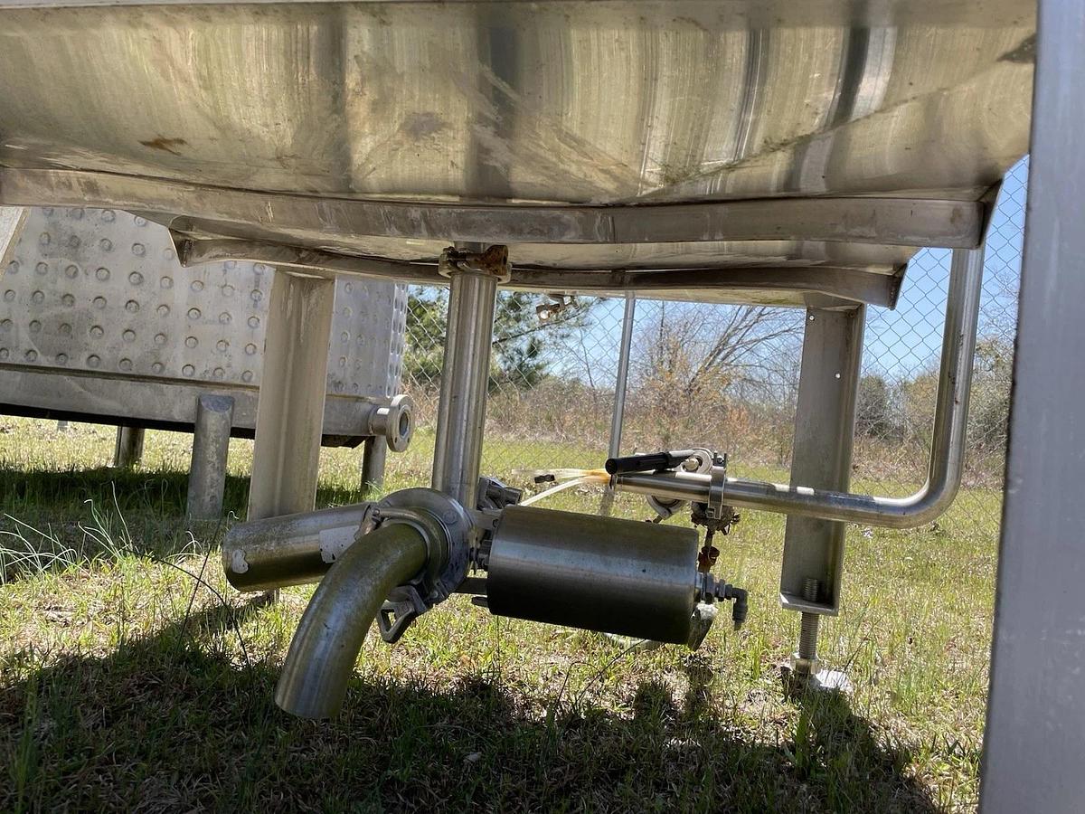 Used 325 Gallon Stainless Steel Tank w Cone Bottom , Hinged Lid , On Legs