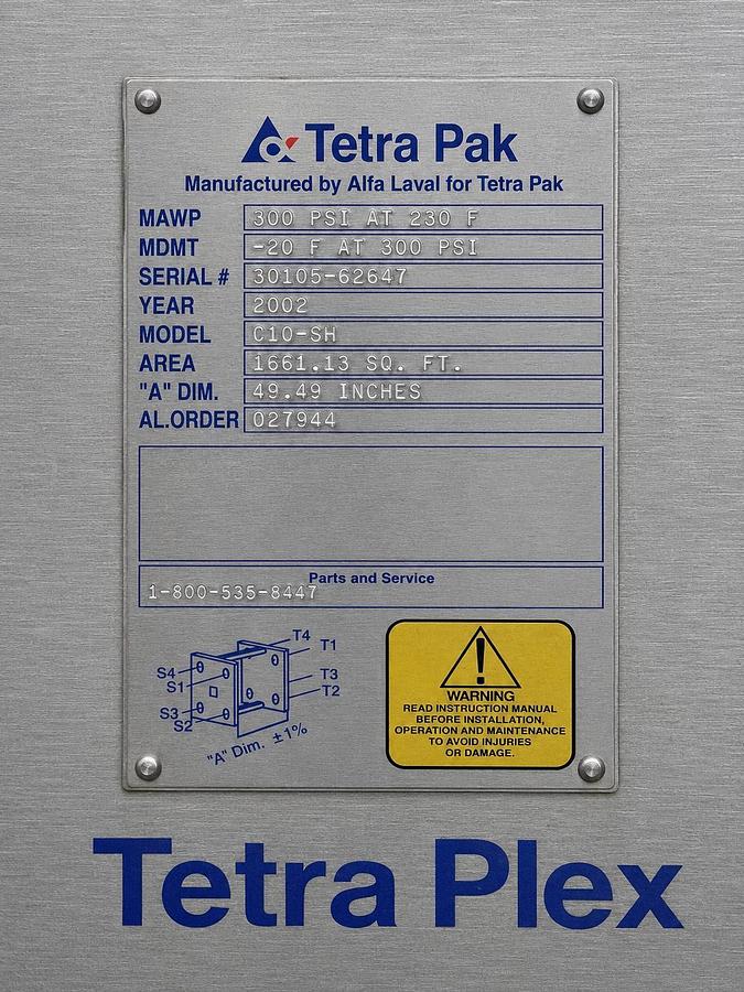 Used Tetra Pak / Alfa Laval C10-SH Stainless Steel Plate Heat Exchanger 1660 SQ FT