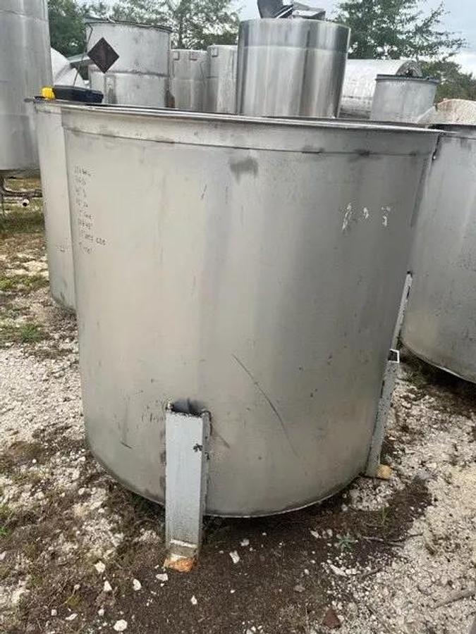 Used 250 Gallon 316 Stainless Steel Mix Tank w Cone Bottom Open Top on legs 5 availa