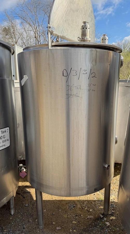 Used 200 Gallon Stainless Steel Jacketed Mixing Tank – 316 SS, Cone Bottom, Agitated