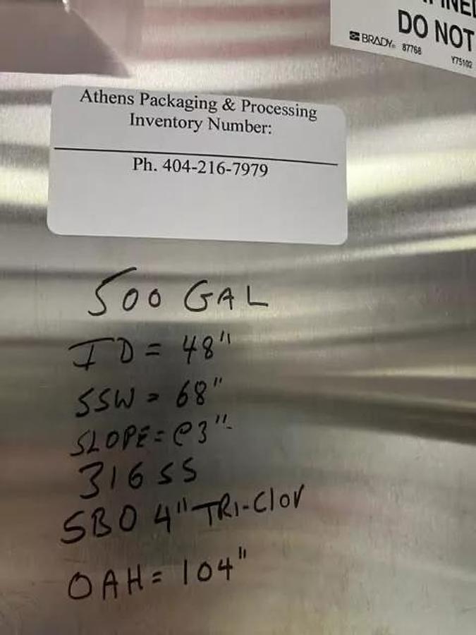 Used 500 Gallon Feldmeier 316 Stainless Steel Dome Top Dish Bottom Mix Tank w ladder