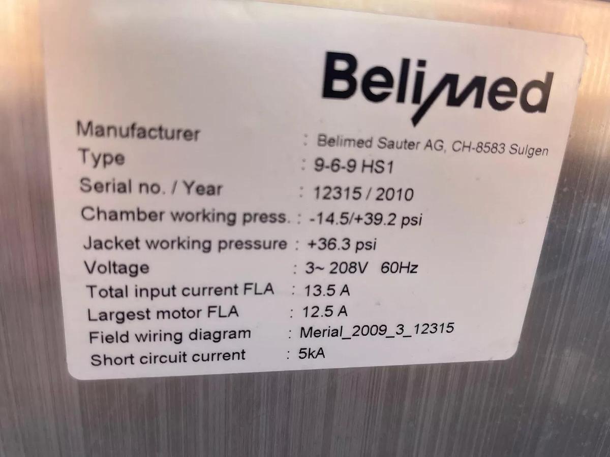 Used BeliMed Autoclave Sterilizer Model 9-6-9 HS1 40” x 40” x 26” wide Chamber
