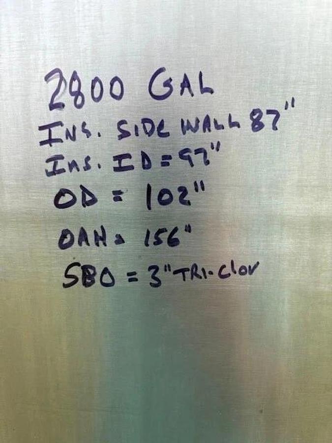 Used 3000 Gallon Stainless Steel Jacketed Processor mfg by DCI 60 PSI Sweep Agit