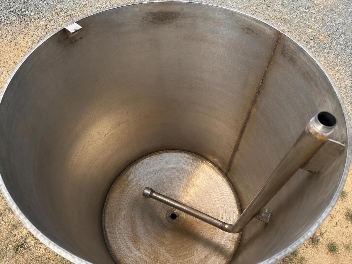 Used 50 Gallon 304 Stainless Steel Open Top Tank – Cone Bottom – 1” Center Drain