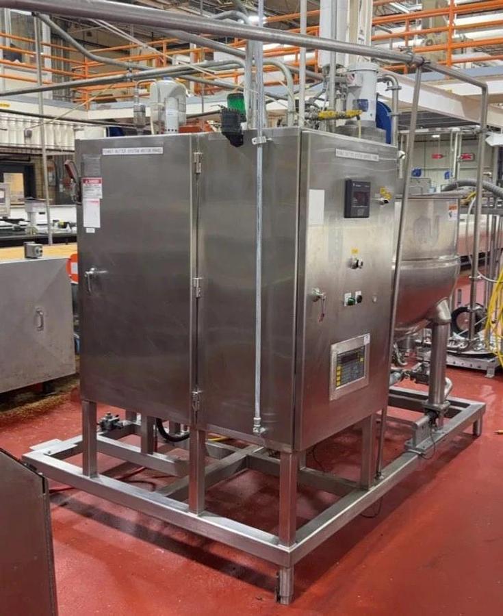 Used Groen TA-150 Stainless Steel Jacketed Scrape Surface Kettle Skid & Pumps Heat X