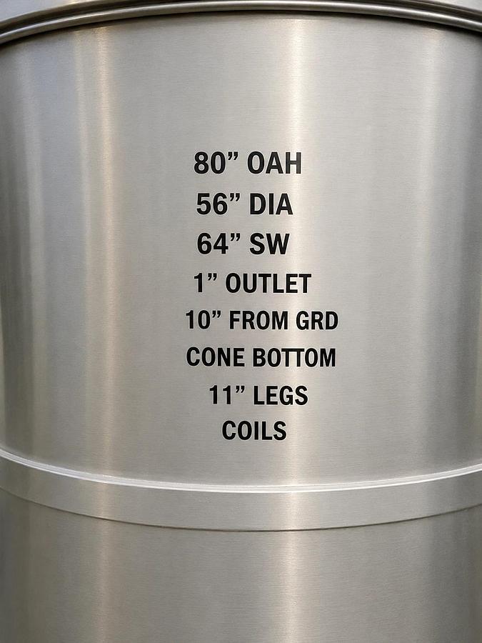 Used 600 Gallon 304 Stainless Steel Open Top Cone Bottom Tank w/ heat /Cooling Coils