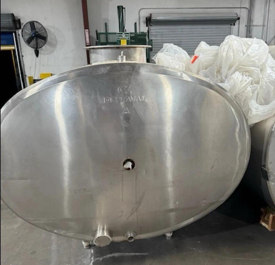 Used 4000 Gallon De Laval Stainless Steel Jacketed Horizontal Storage Tank