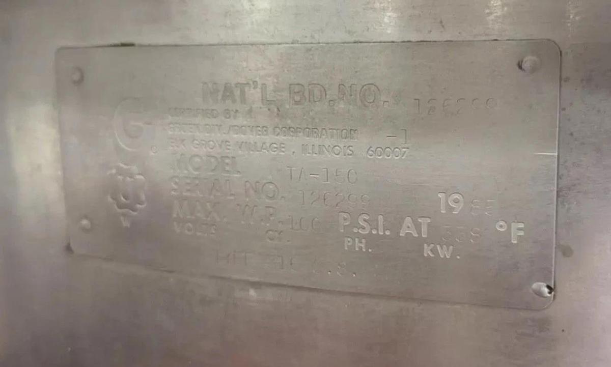 Used Groen TA-150 Stainless Steel Jacketed Scrape Surface Kettle Skid & Pumps Heat X