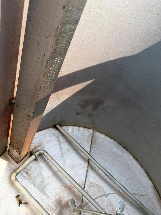 Used 600 Gallon 304 Stainless Steel Open Top Cone Bottom Tank w/ heat /Cooling Coils