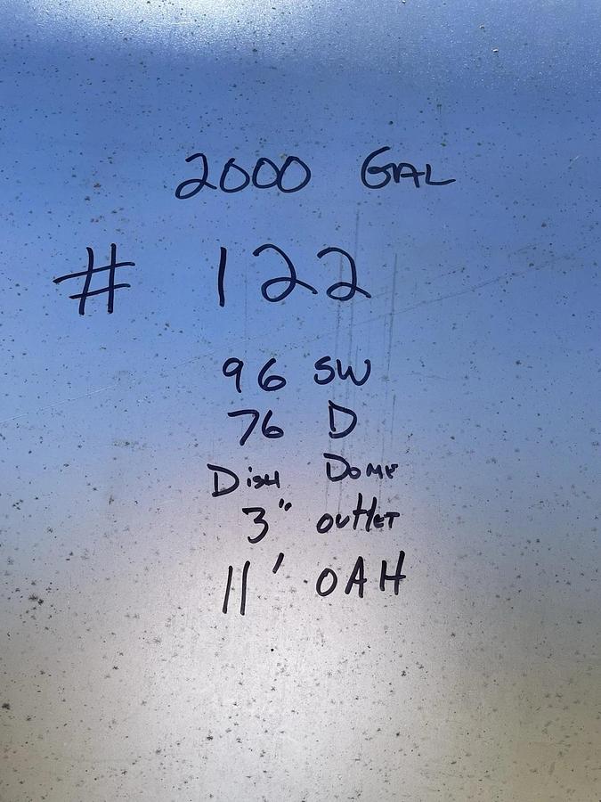 Used 2000 Gallon Stainless Steel Tank  By JV Northwest Dome Top Dish Bott