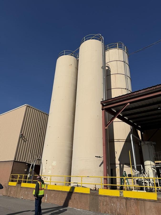 Used Pellet Resin Silo’s by Schuld Mfg , Model # 60-12 x 56 Vertical w/ Cone Bottom