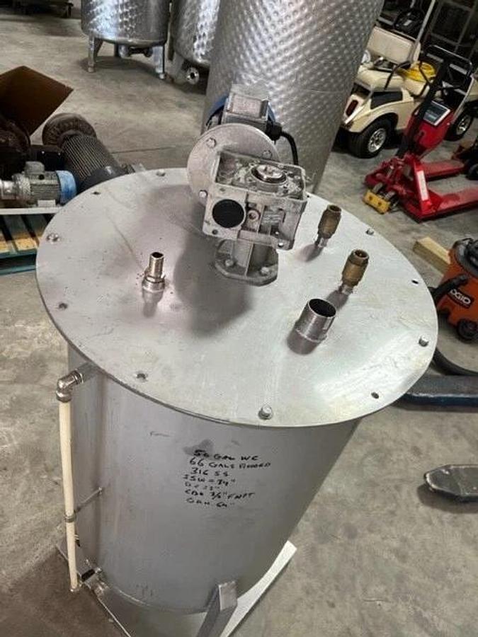 Used 50 Gallon 316 Stainless Steel Mixing Tank W top Mounted 3/4 HP Mixer