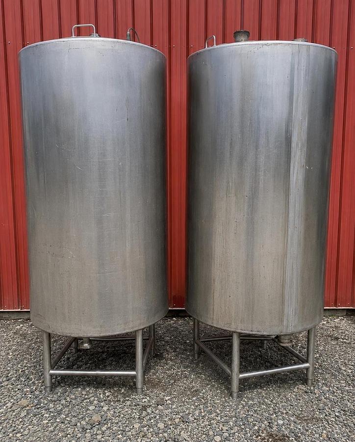 Used Quanity 2 Stainless Steel CIP Tanks, 200 Gallons each. 90” High x 30” diameter