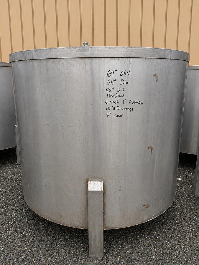 Used 600 Gallon 304 Stainless Steel Open Top Cone Bottom Tank w/ heat /Cooling Coils