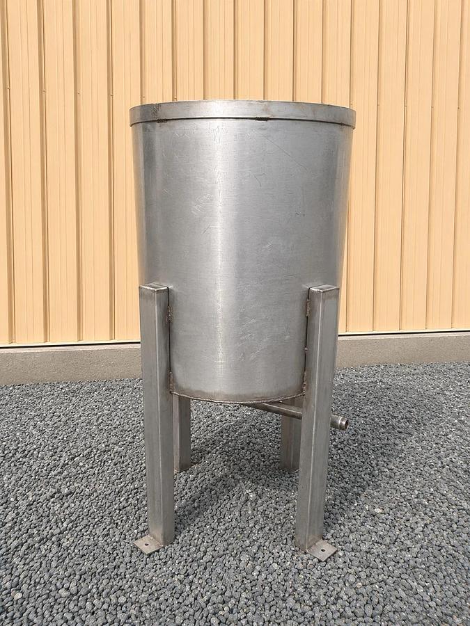 Used 50 Gallon 304 Stainless Steel Open Top Tank – Cone Bottom – 1” Center Drain