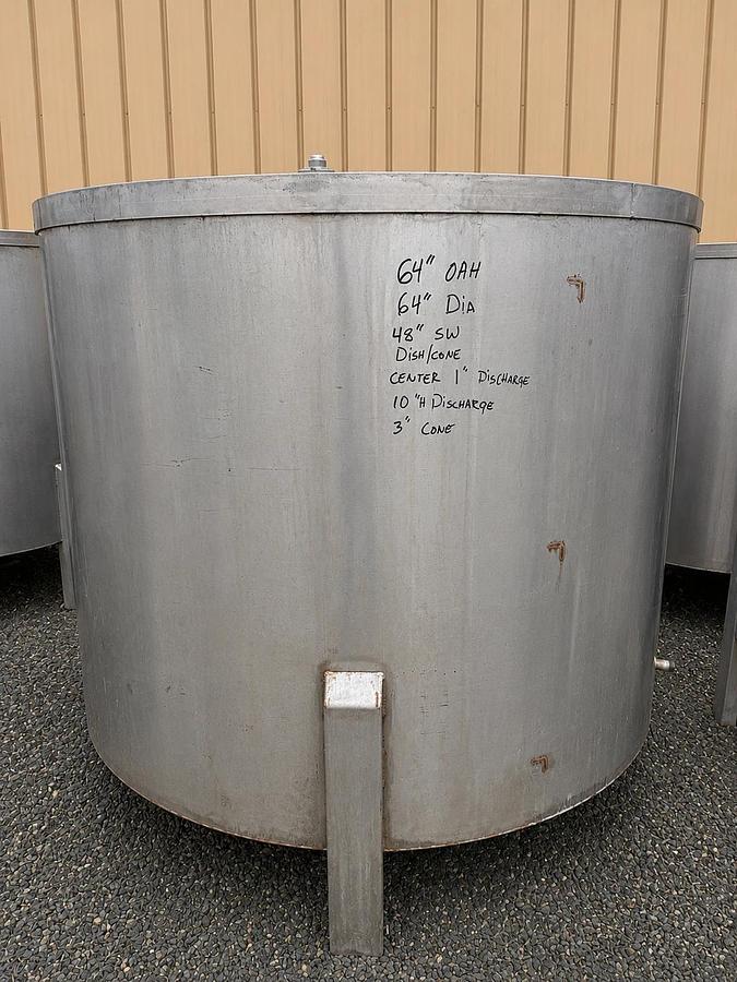 Used 600 Gallon 304 Stainless Steel Open Top Cone Bottom Tank w/ heat /Cooling Coils