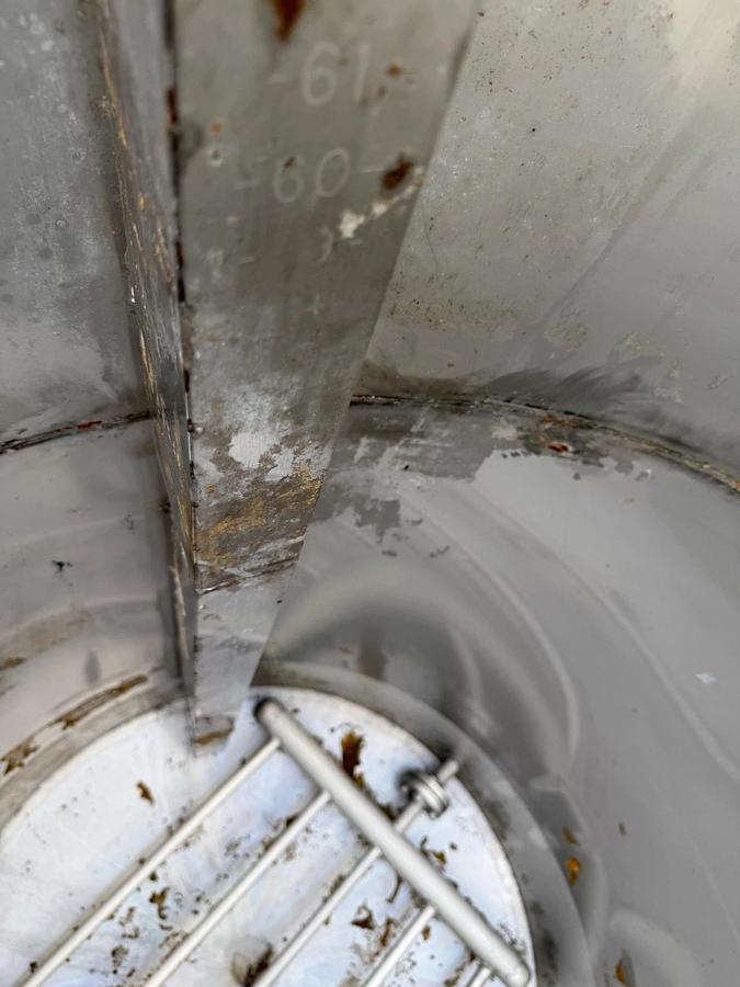 Used 600 Gallon 304 Stainless Steel Open Top Cone Bottom Tank w/ heat /Cooling Coils