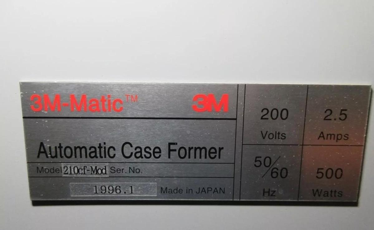 Used 3M Automatic Case Erector Mdl 210 CF Bottom Taper Box Former up to 10 CPM