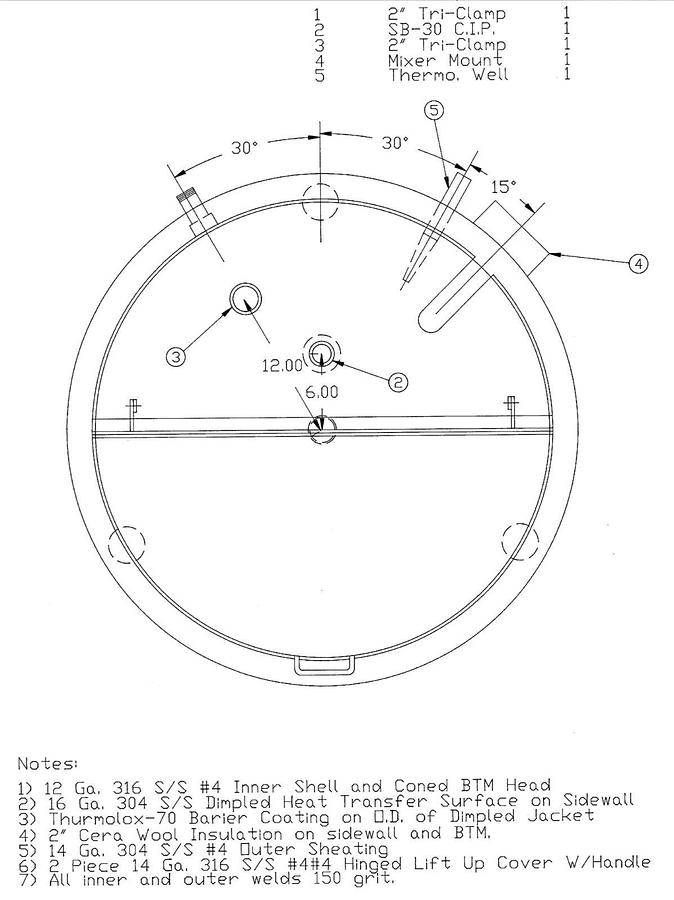 Used 200 Gallon Jacketed 316 Stainless Steel  Cone bottom center Drain mfg DCI