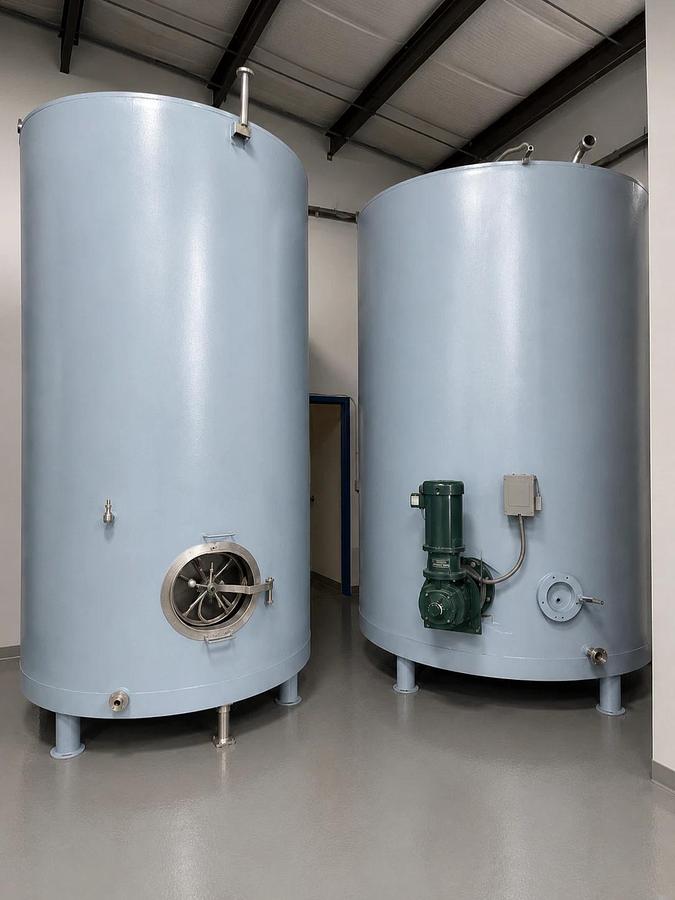 Used 2500 Gallon Vertical Jacketed Stainless Steel Mix Tank w/ 5 HP Agitator  4 avail