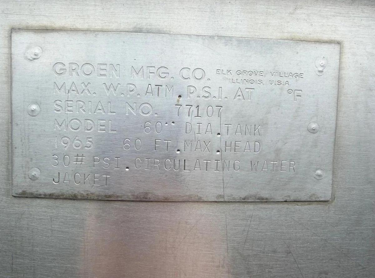 Used 800 Gallon Groen Kettle Jacketed Stainless Steel Processor with agitation