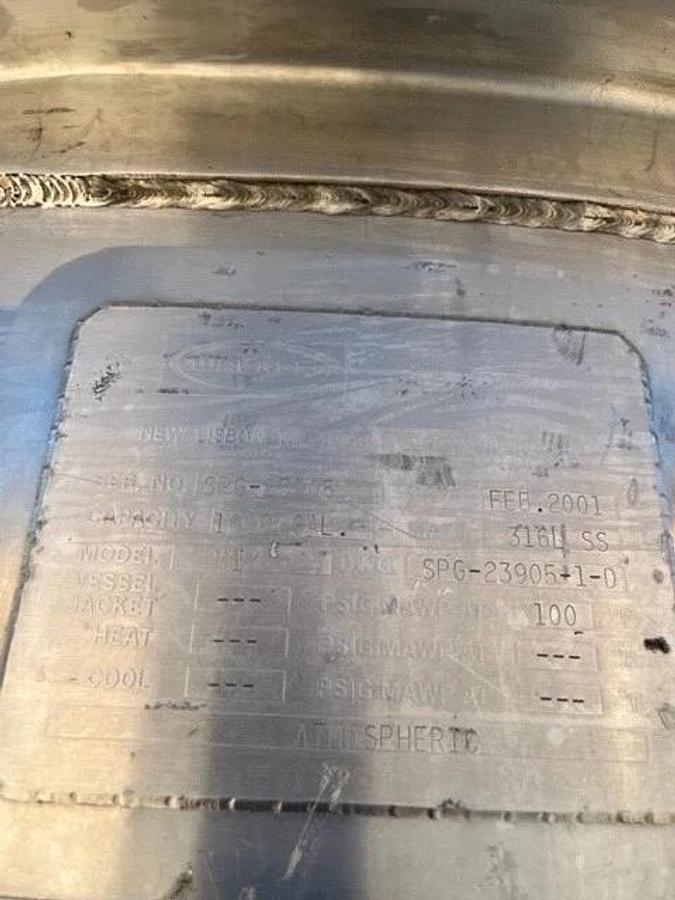 1000 Gallon 316L Stainless Steel Walker Jacketed Mix Tank Dish Bottom split lid