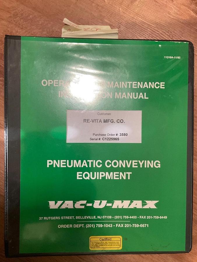 Used VAC-U-MAX Stainless Steel Vacuum Receiver Hopper Pneumatic Conveyor System