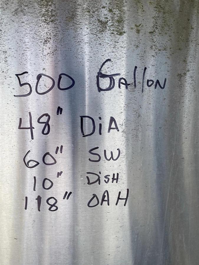 Used 500 Gallon Stainless Steel Storage Tank Mfg By HARRY HOLLAND AND SON