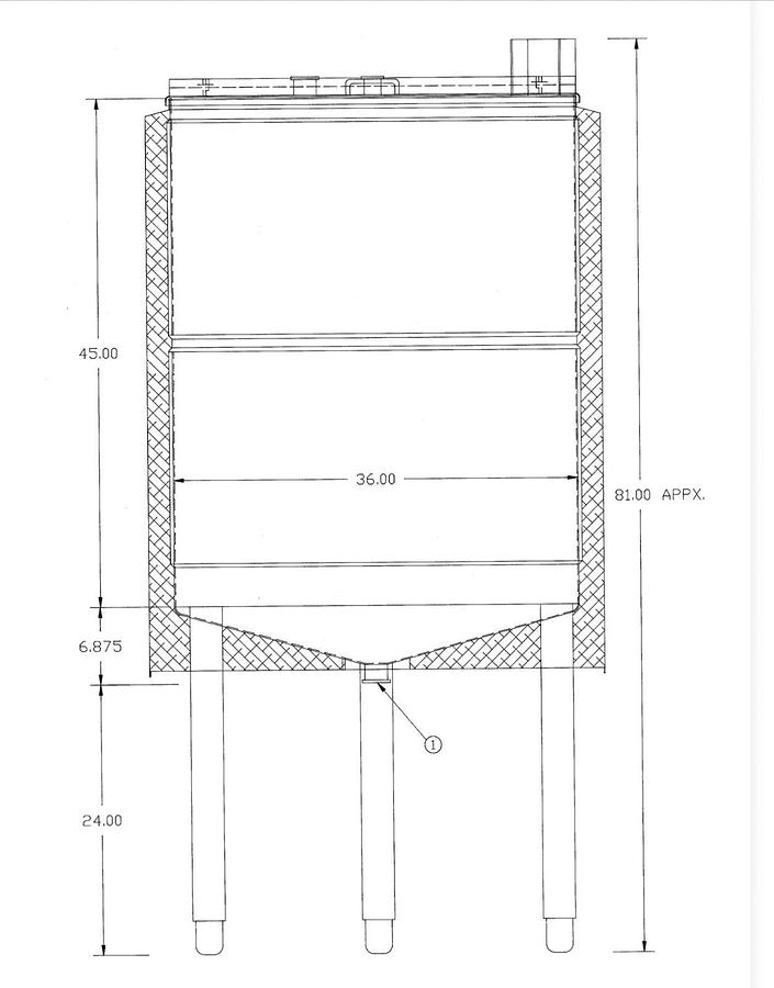Used 200 Gallon Jacketed 316 Stainless Steel  Cone bottom center Drain mfg DCI