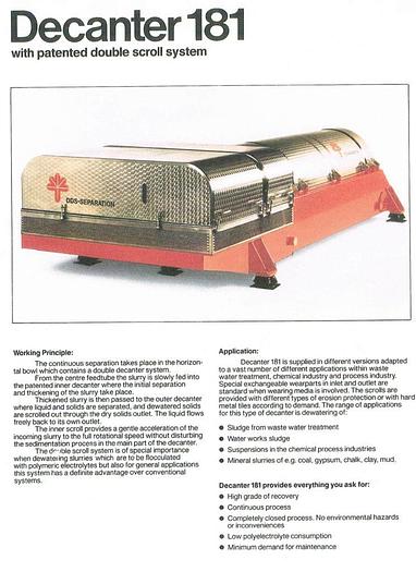 Used Westfalia sludge dewatering decanter, type DDS 800 LY