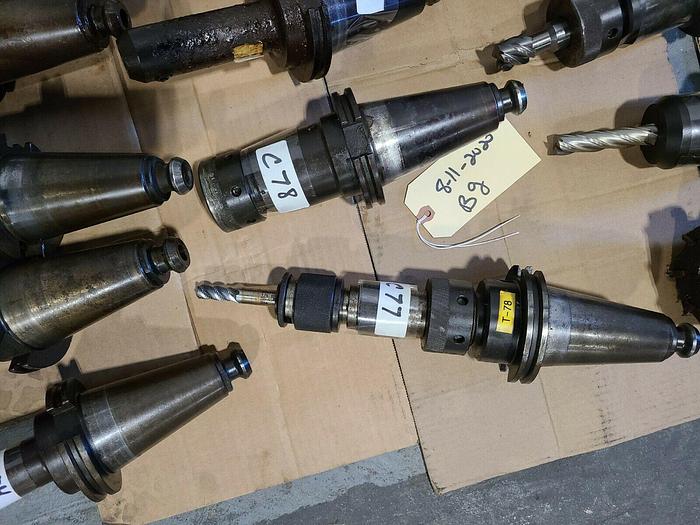 Used CAT 50 Tool Holders One Lot of 7 Assorted CNC Tooling with Cutters & Drills