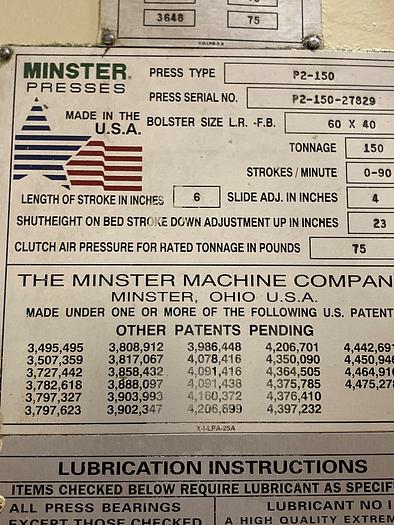 Used 1993 MINSTER P2-150