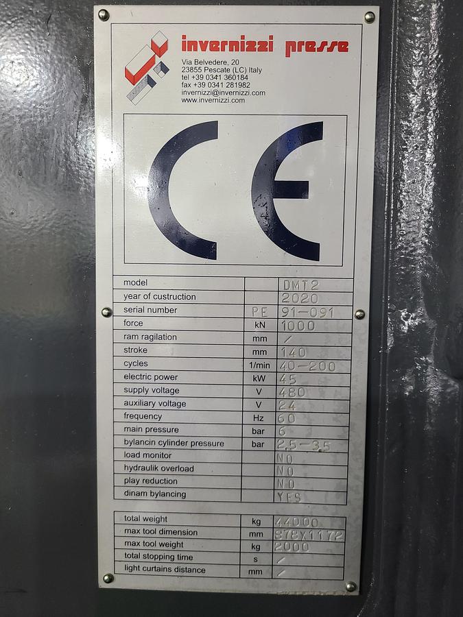 Used 2020 INVERNIZZI MODEL DMT2 TRANSFER PRESS