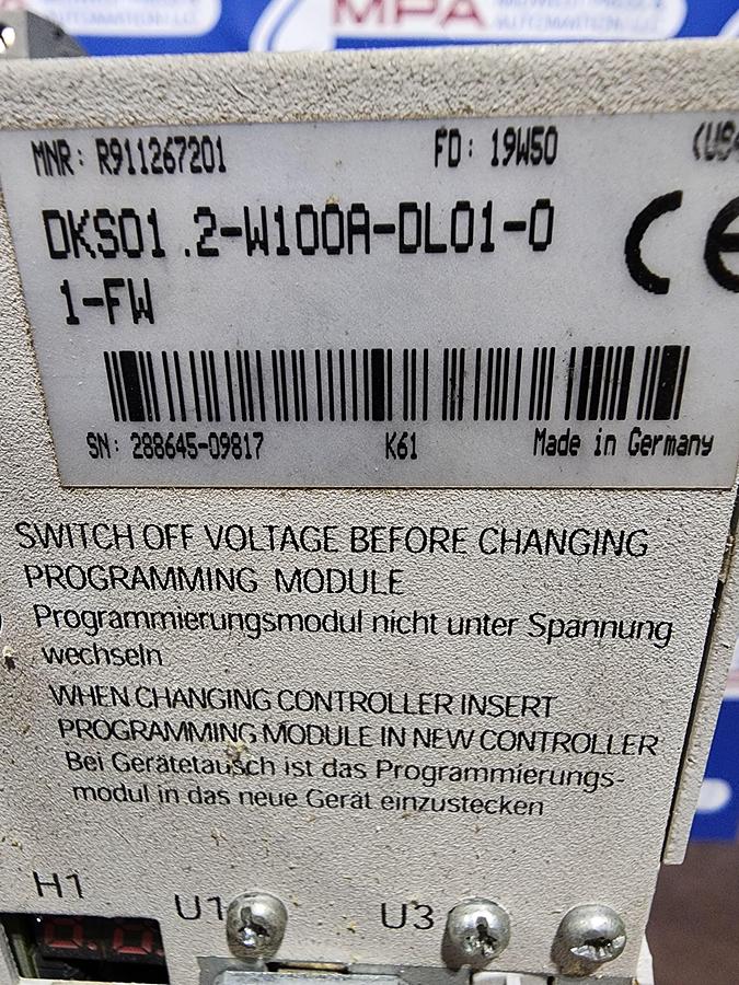 Used Indramat DKS01.2-W100A-D DKS Servo Drive DKS01.2-W100A-DL01-0-1-FW