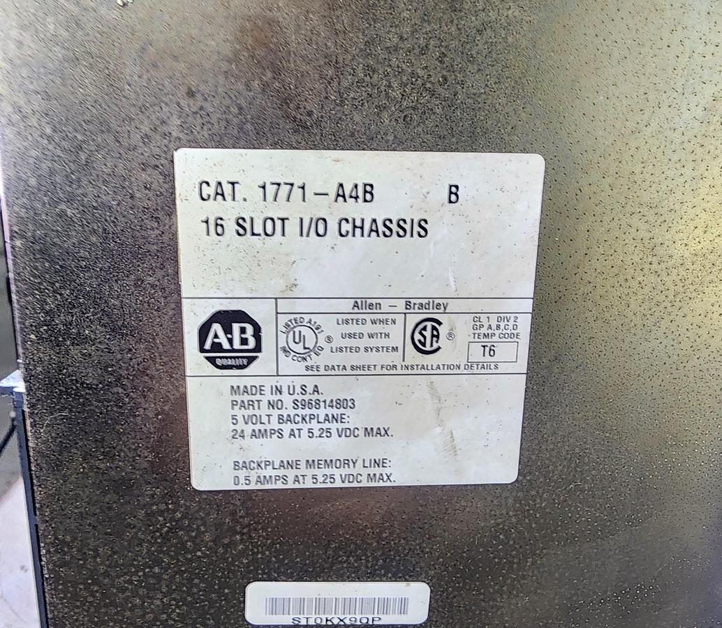 Used Allen-Bradley 1771-A4B 16 Slot I/O Chassis w modules 1771-P7 Power Supply